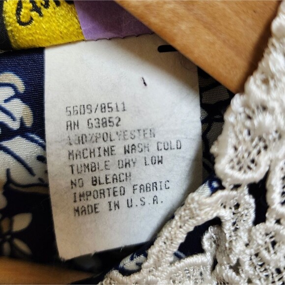 Vintage Stuart Alan Dress 8 Navy Floral Lace Peter Pan Collar Smocked Waist - Picture 11 of 11